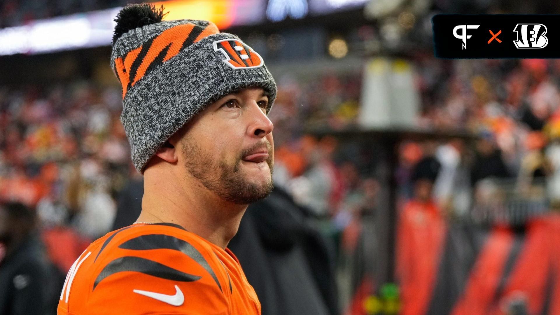 AJ McCarron (4) watches a replay in the fourth quarter of the NFL Week 12 game between the Cincinnati Bengals and the Pittsburgh Steelers at Paycor Stadium.