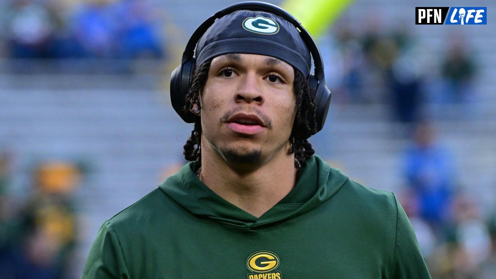 Green Bay Packers wide receiver Christian Watson (9) before playing against the Detroit Lions at Lambeau Field.