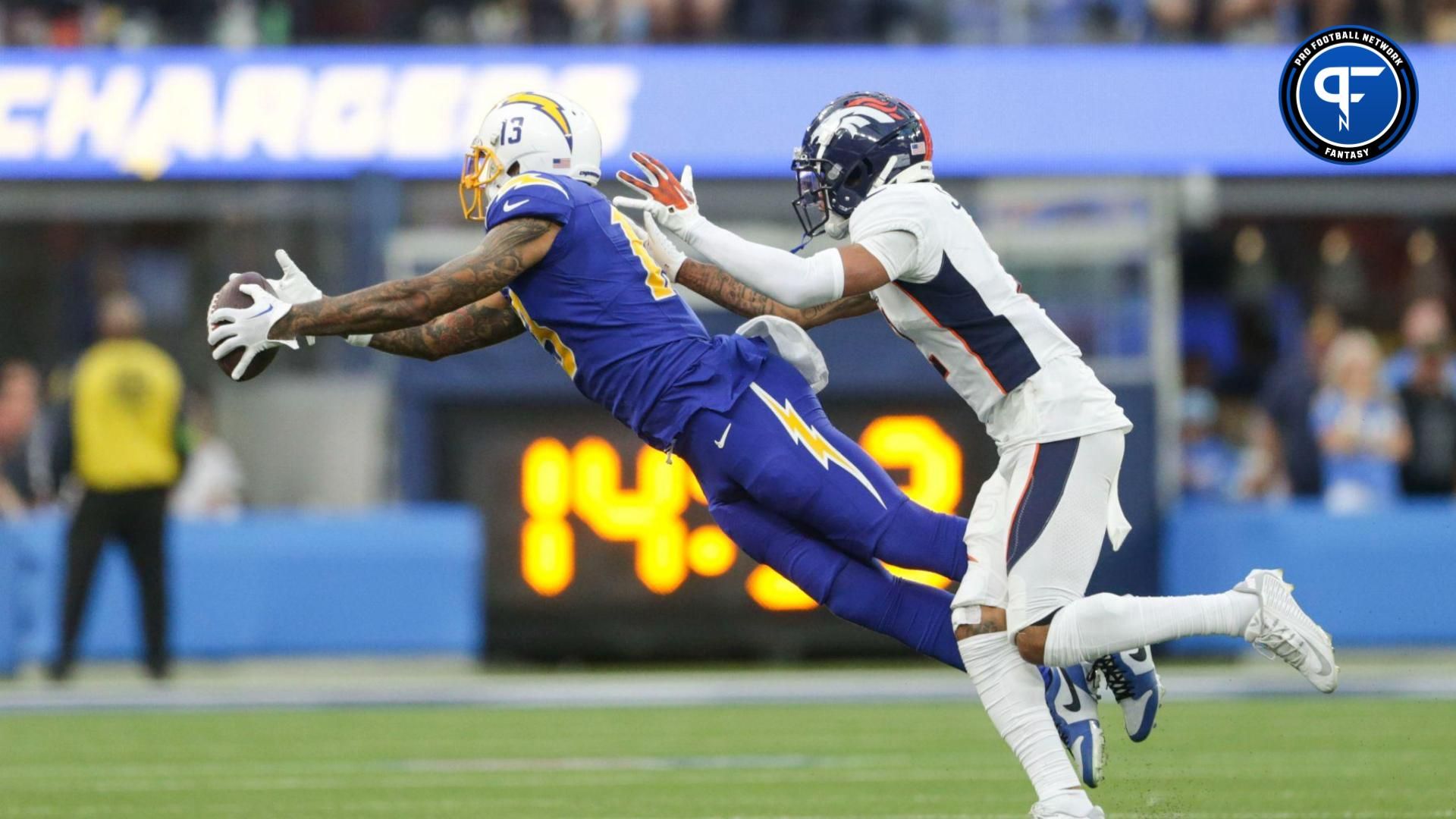 Los Angeles Chargers wide receiver Keenan Allen (13) catches the ball during the second half in a game against the Denver Broncos at SoFi Stadium.