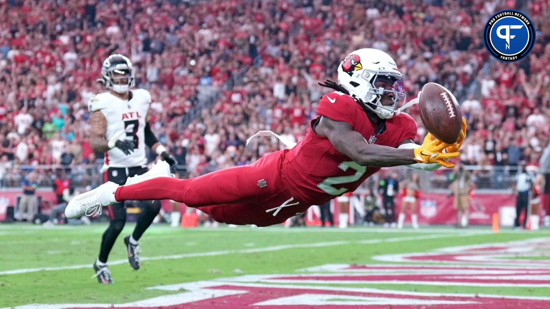 Arizona Cardinals wide receiver Marquise Brown (2) is unable to catch a pass against the Atlanta Falcons during the first half at State Farm Stadium.