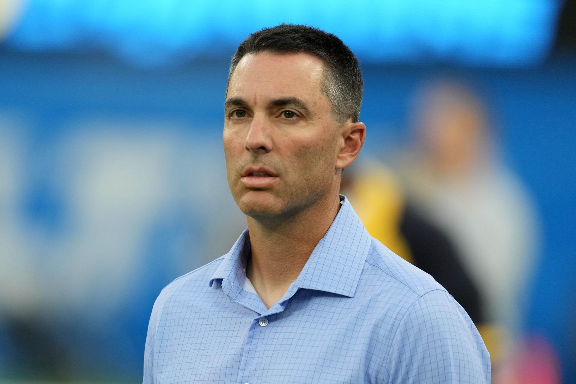 Los Angeles Chargers general manager Tom Telesco watches during the game against the Los Angeles Rams at SoFi Stadium.