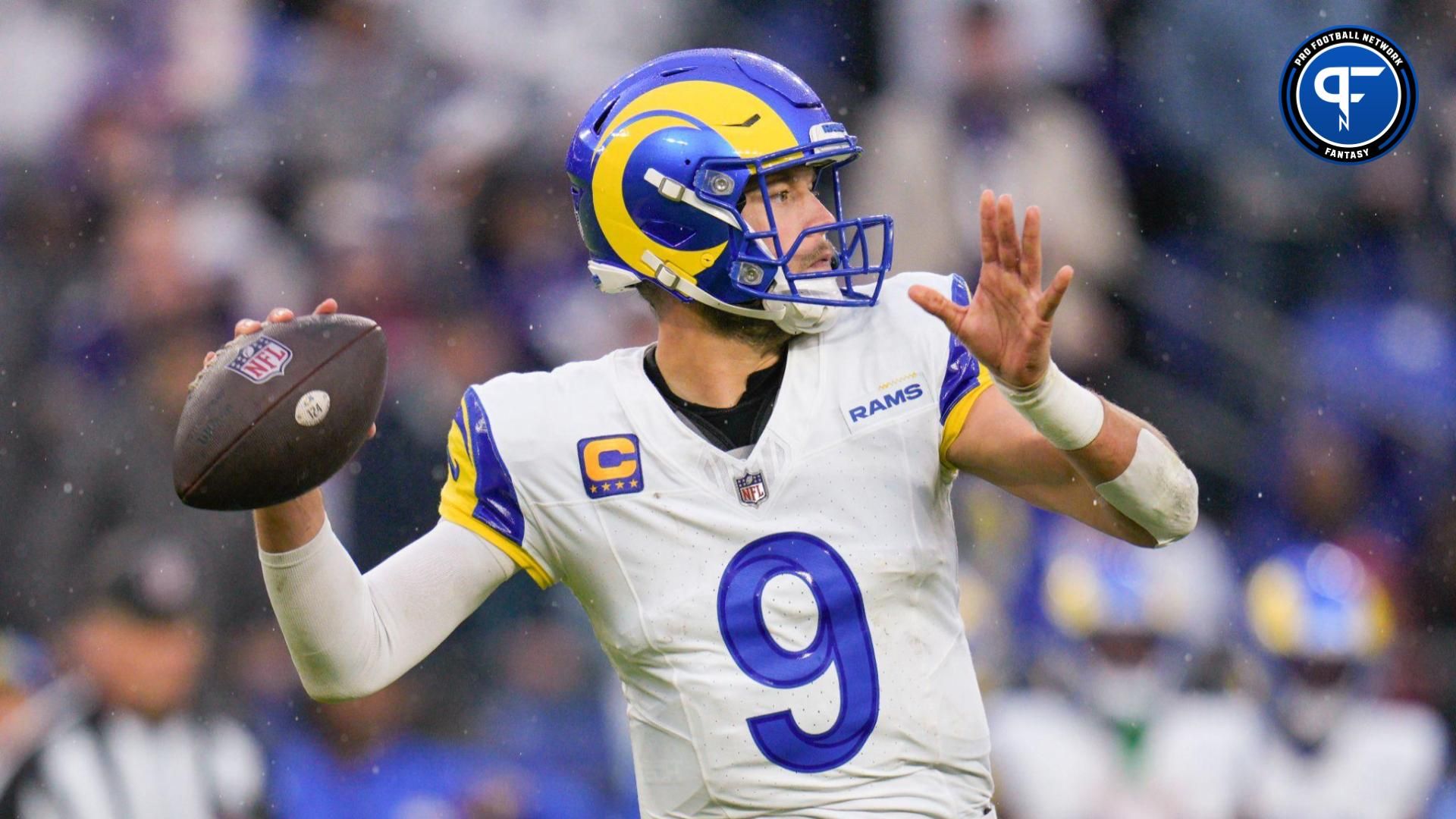 Los Angeles Rams quarterback Matthew Stafford (9) passses against the Baltimore Ravens during the second half at M&T Bank Stadium.