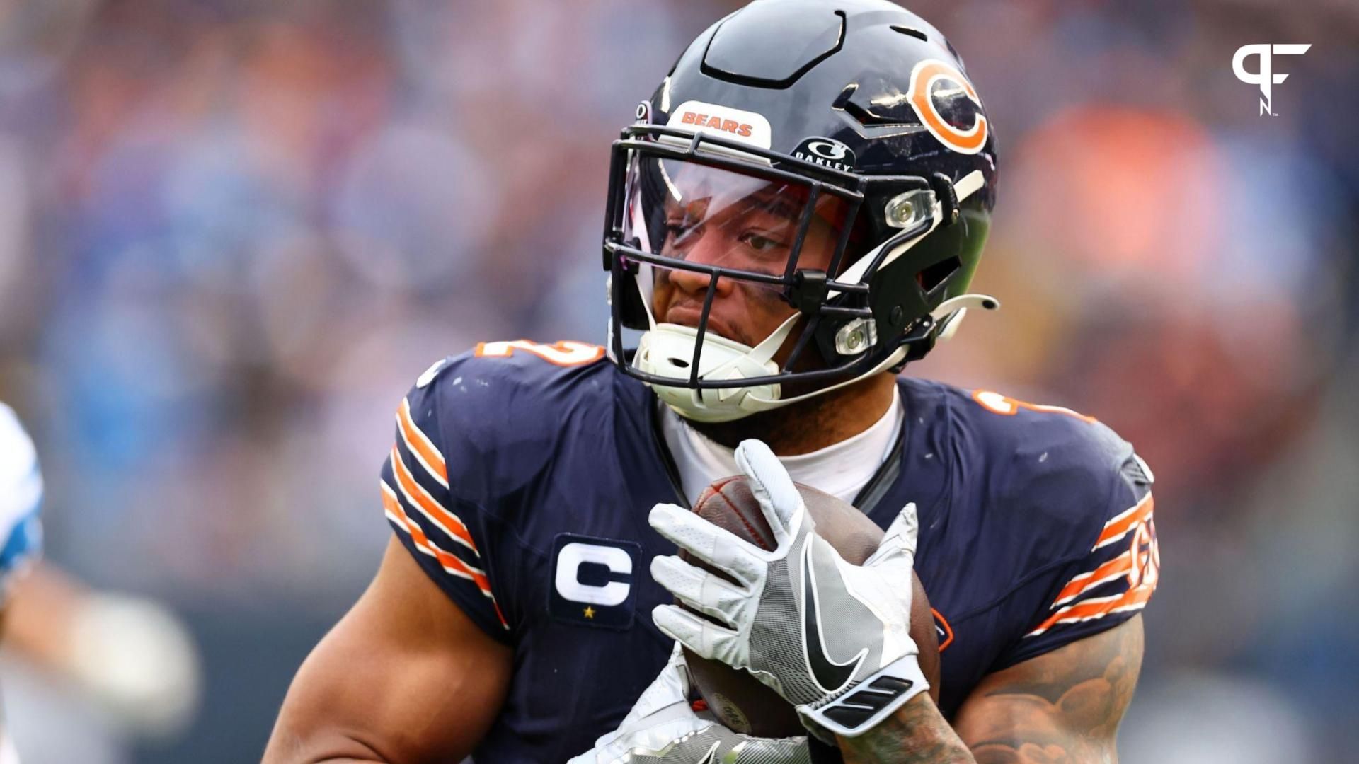 Chicago Bears wide receiver DJ Moore (2) catches a touchdown pass against the Detroit Lions during the second half at Soldier Field.