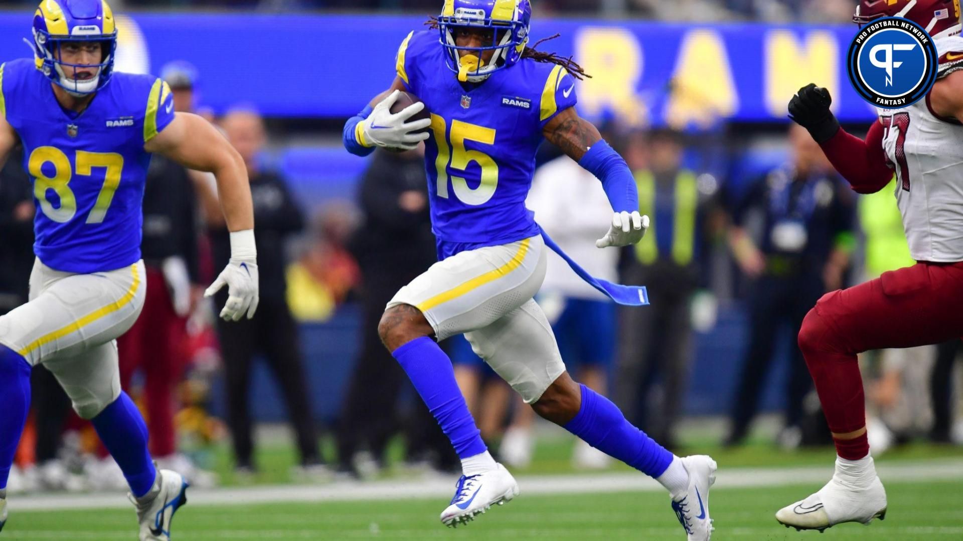 Los Angeles Rams WR Demarcus Robinson (15) runs after the catch against the Washington Commanders.