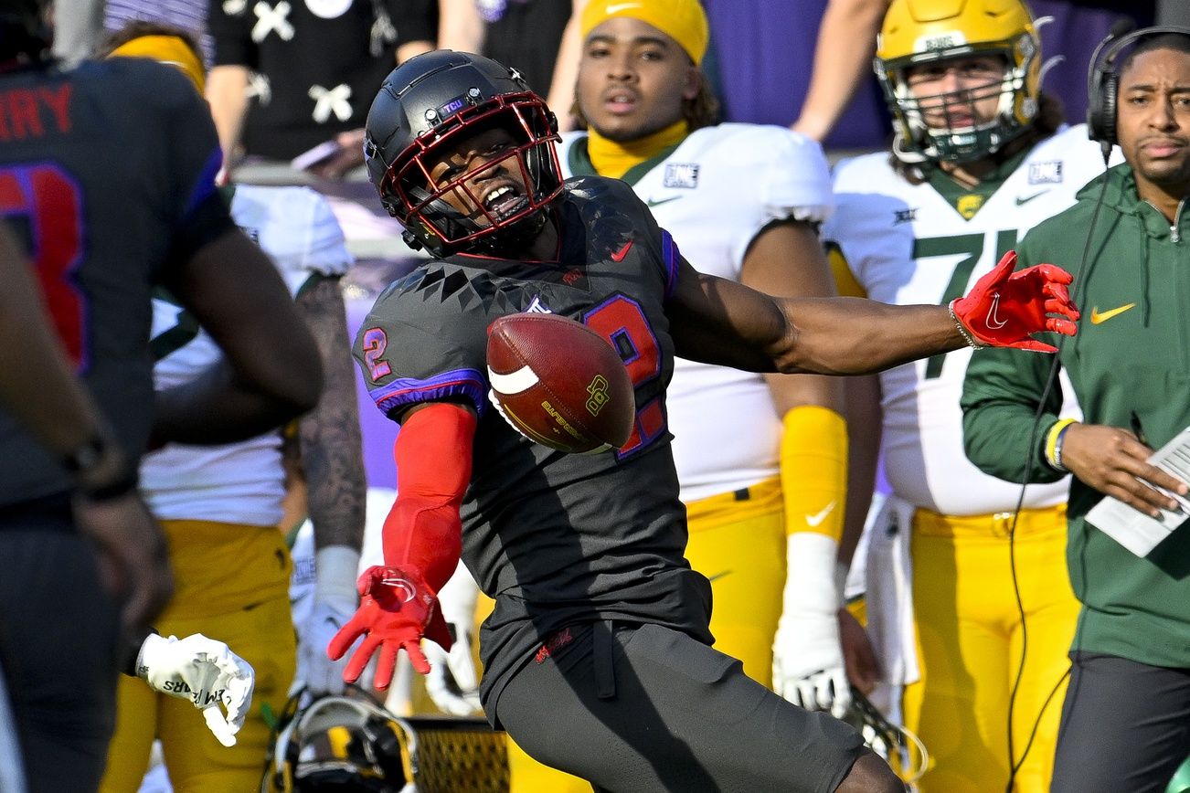 TCU Horned Frogs cornerback Josh Newton (2) reacts after he cannot make a catch for an interception against the Baylor Bears during the first half at Amon G. Carter Stadium.