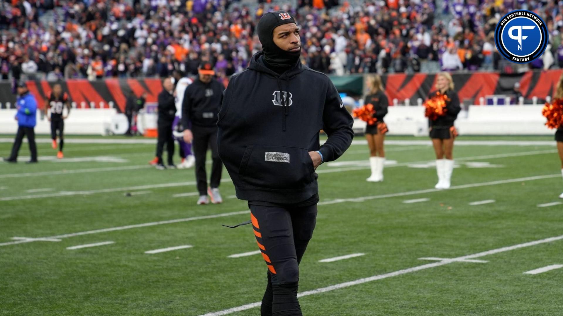 Cincinnati Bengals wide receiver Ja'Marr Chase (1) walks off the field after the Bengals beat the Minnesota Vikings 27-24 in overtime at Paycor Stadium Saturday, December 16, 2023.