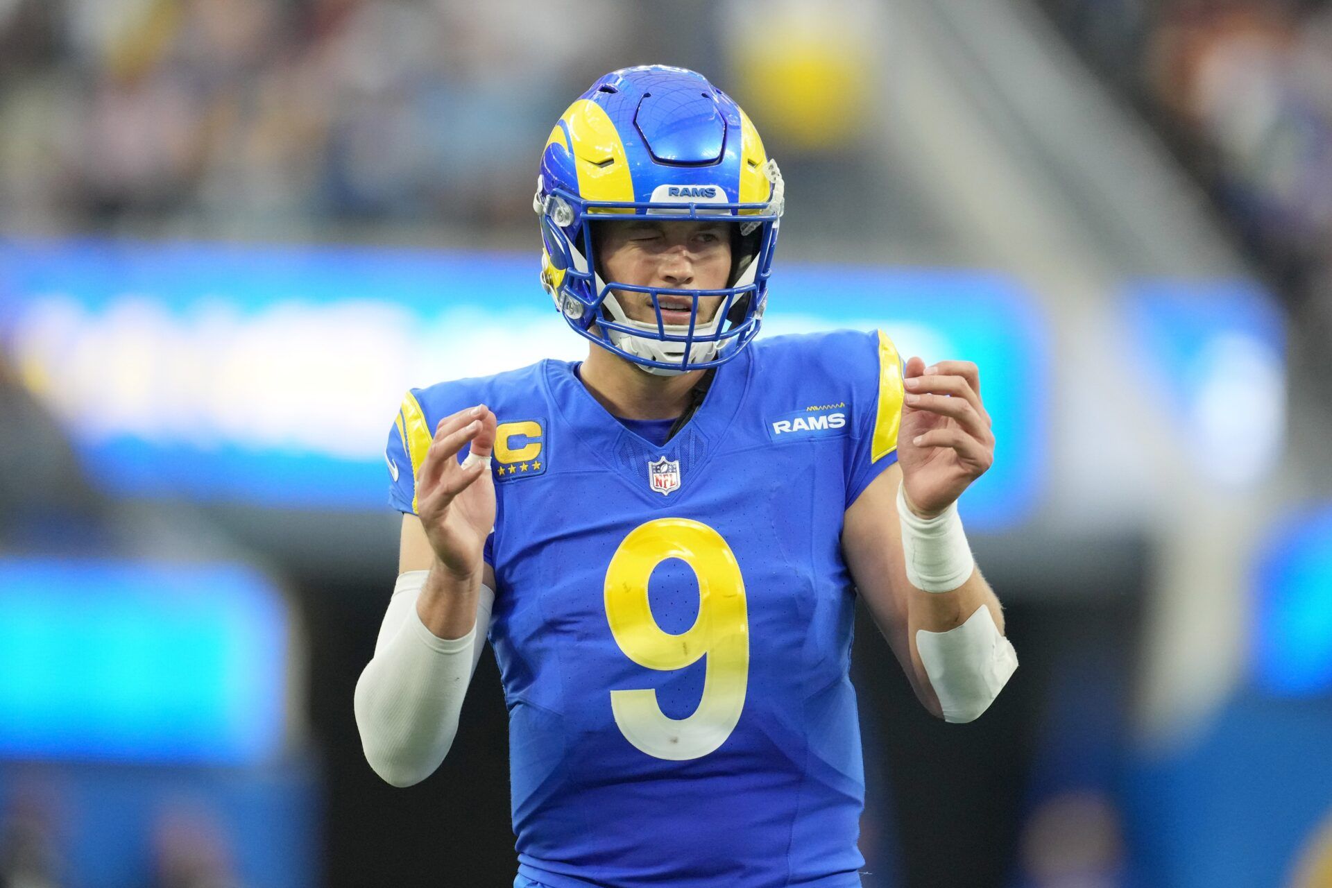 Los Angeles Rams QB Matthew Stafford (9) during the game against the Washington Commanders.