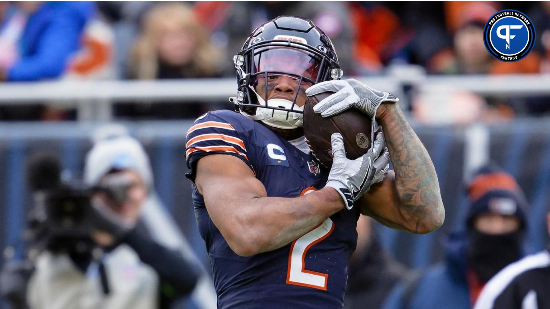 Chicago Bears wide receiver DJ Moore (2) catches a pass against the Detroit Lions at Soldier Field.