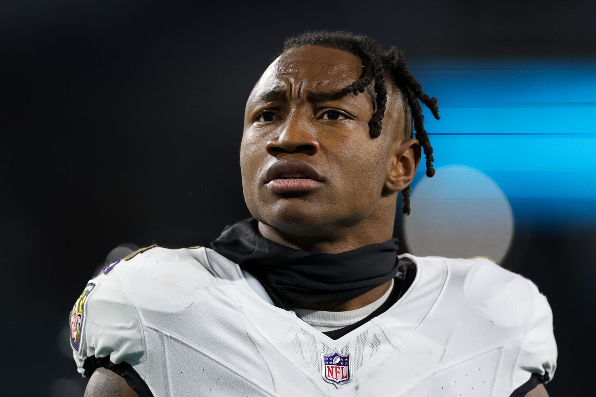 Baltimore Ravens wide receiver Zay Flowers (4) warms up before a game against the Jacksonville Jaguars at EverBank Stadium.