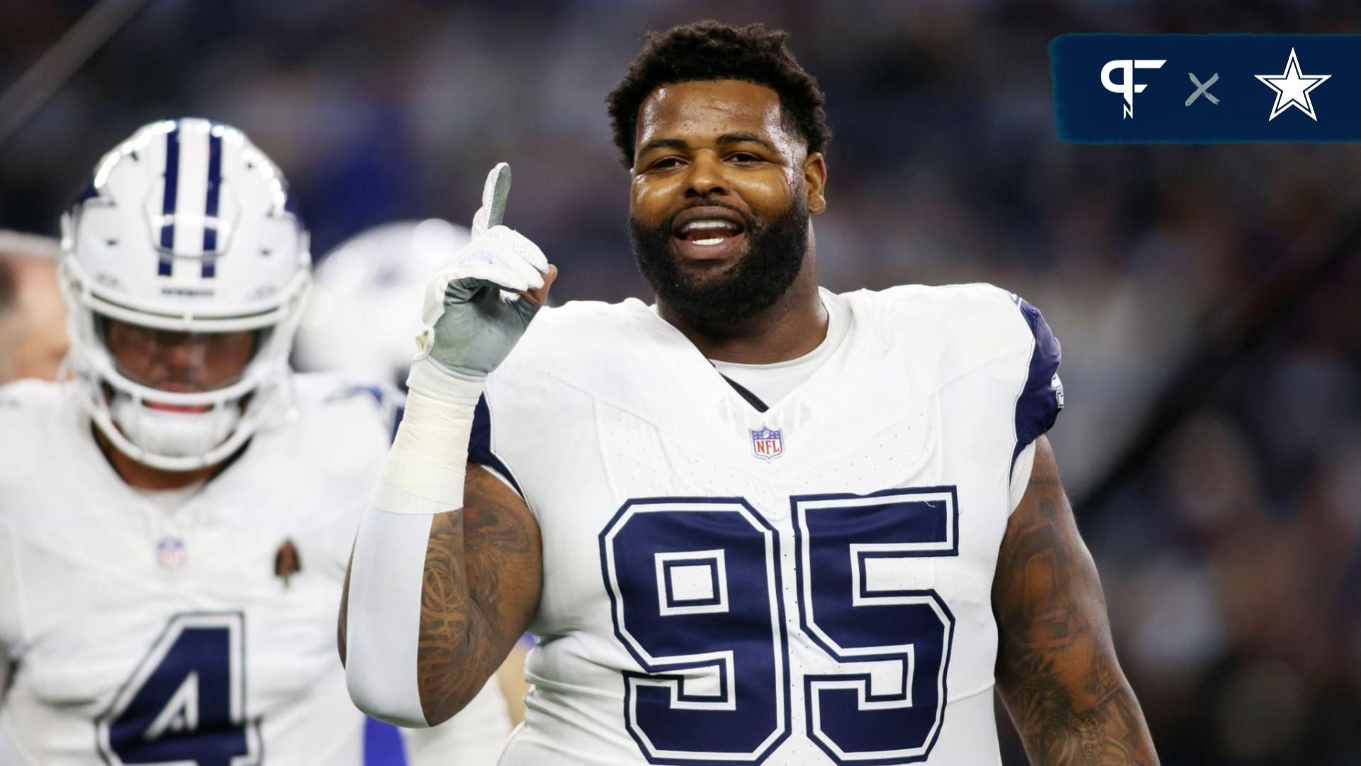 Dallas Cowboys defensive tackle Johnathan Hankins (95) smiles as he walks off the field before the game against the Philadelphia Eagles at AT&T Stadium.