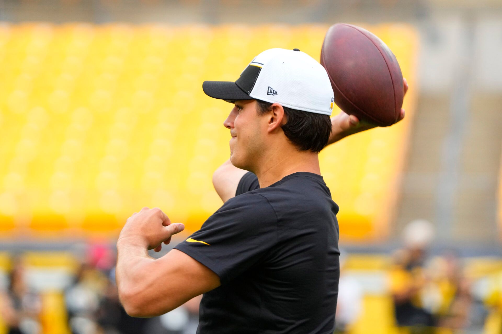 Pittsburgh Steelers quarterback Mason Rudolph (2) warms up prior to the game against the San Francisco 49ers at Acrisure Stadium.