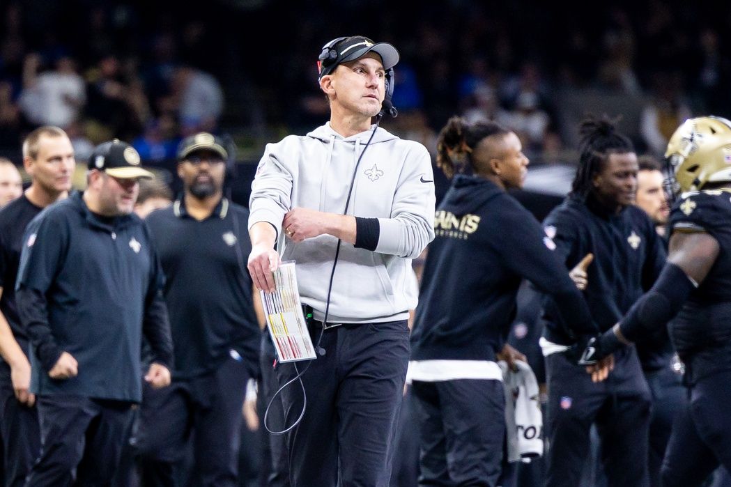 New Orleans Saints head coach Dennis Allen looks on against the Detroit Lions.