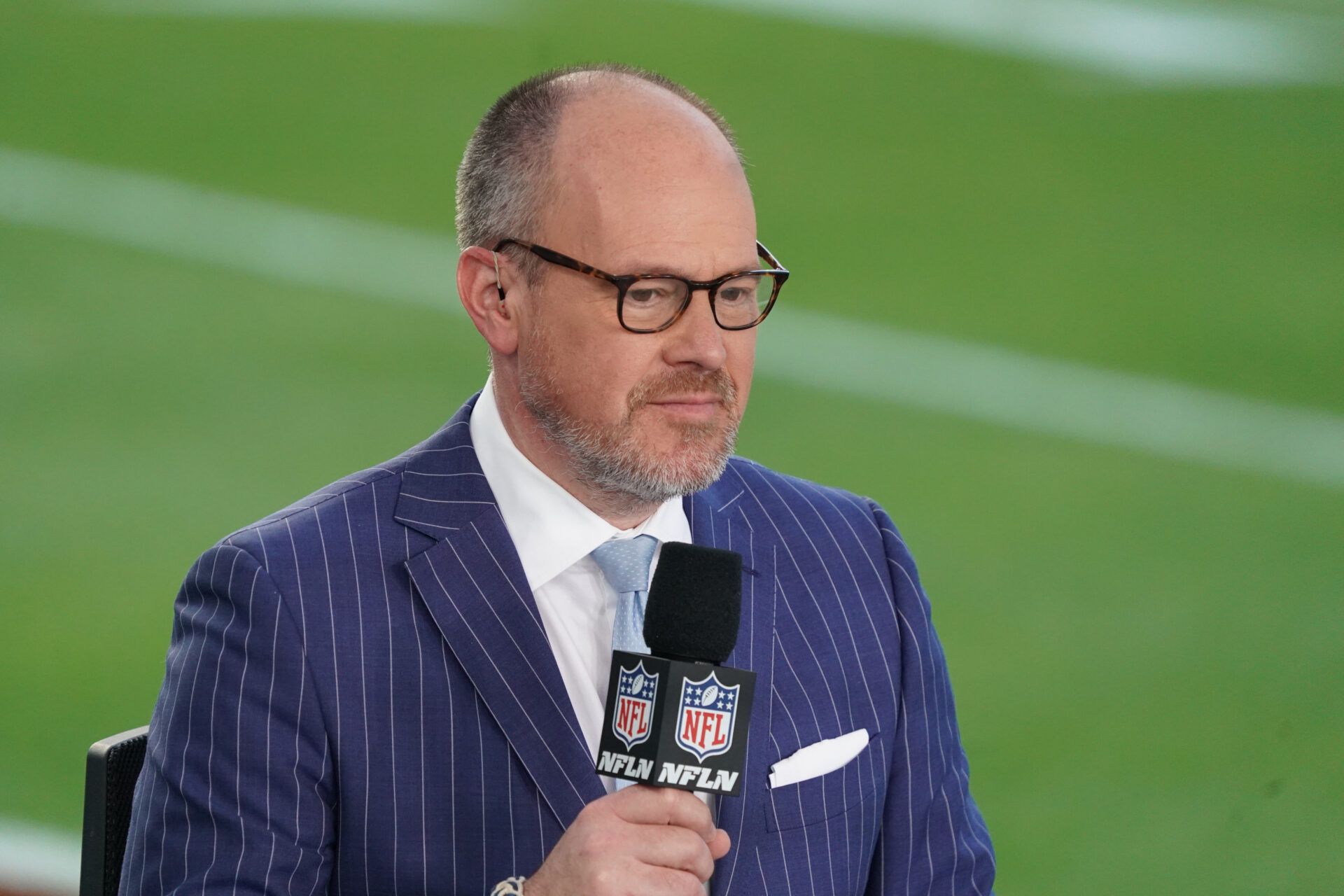 Rich Eisen of the of the NFL Network prior to the Super Bowl LIV at Hard Rock Stadium.