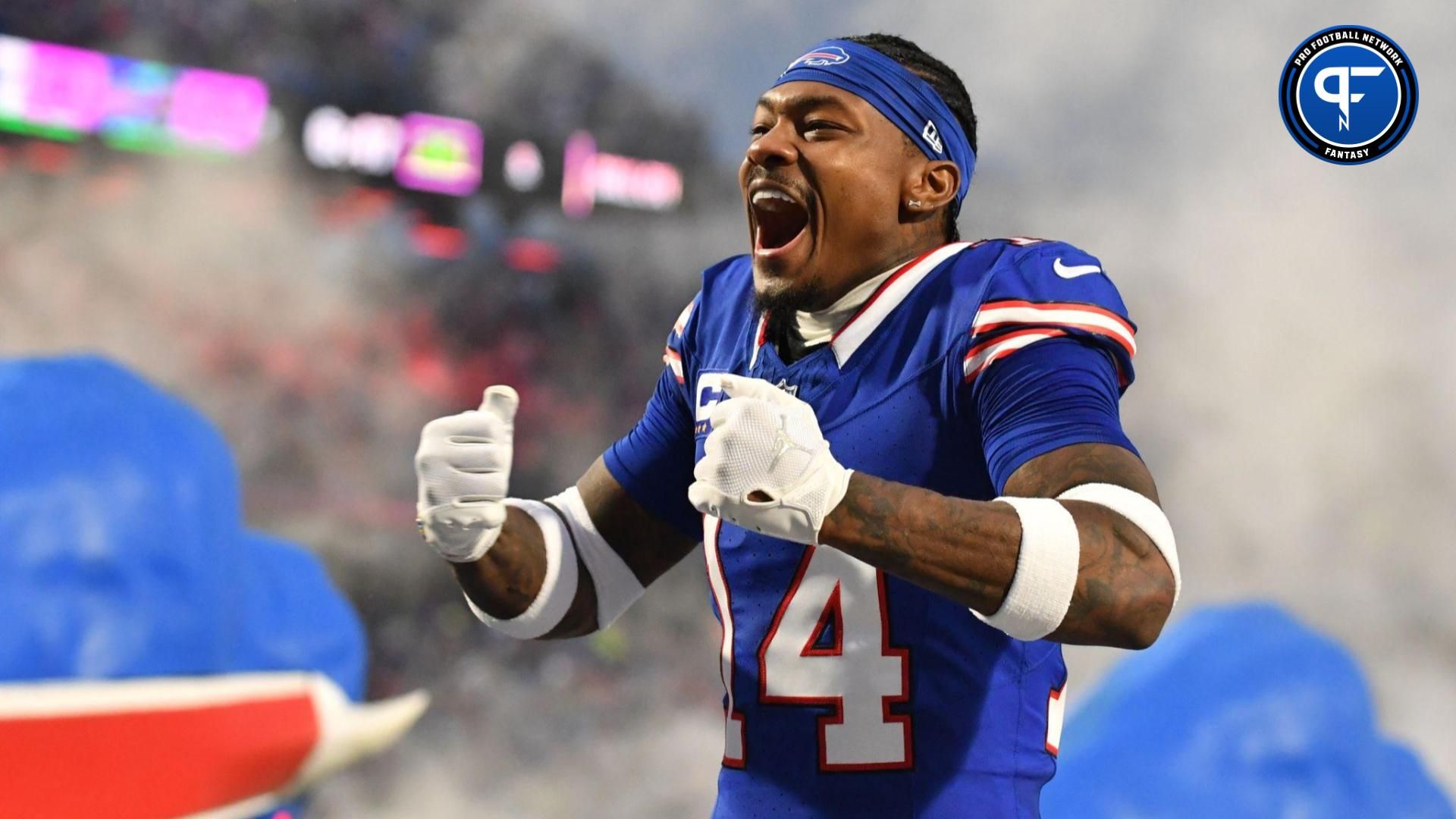 Buffalo Bills wide receiver Stefon Diggs (14) takes the field before the game Dallas Cowboys at Highmark Stadium.