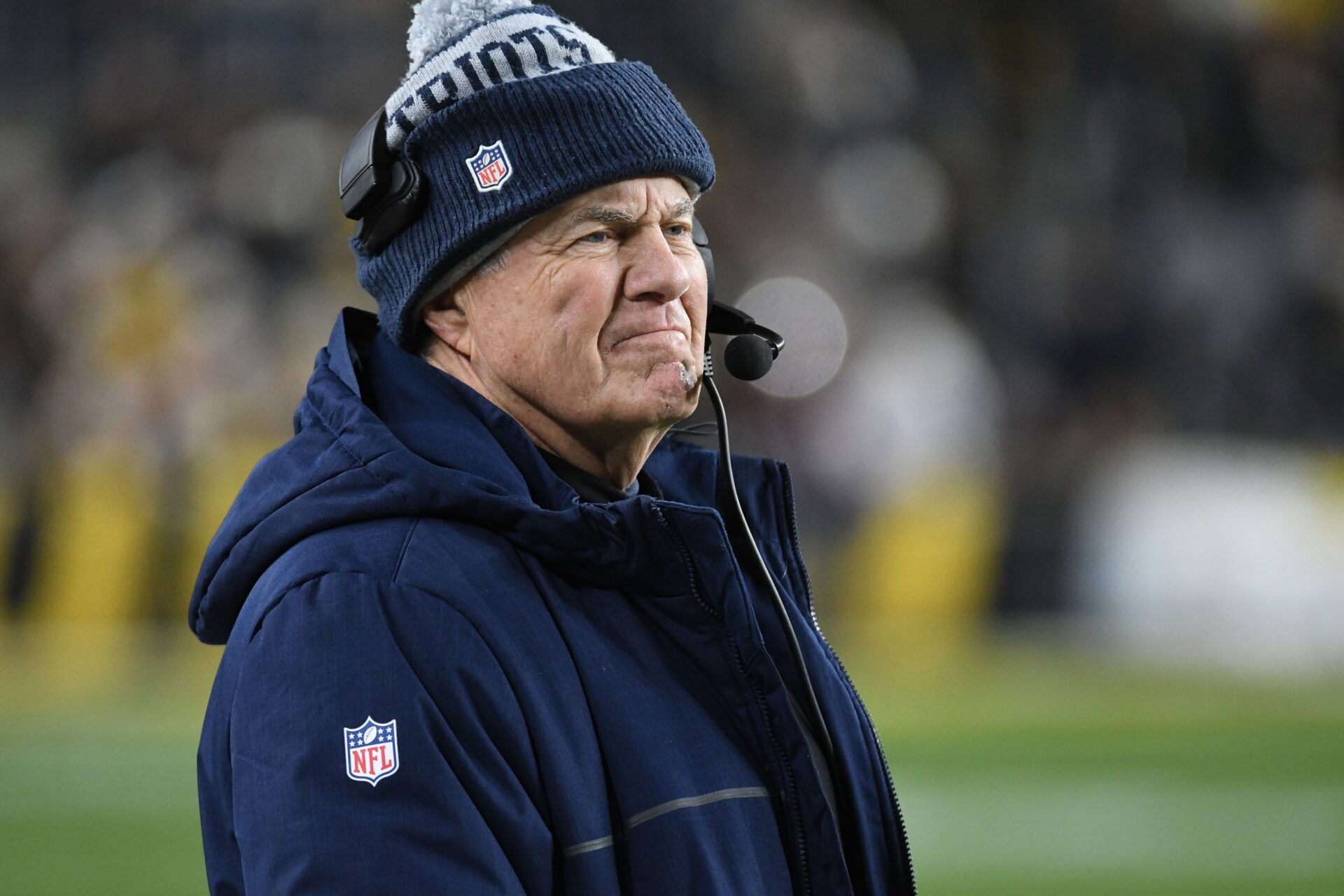 New England Patriots head coach Bill Belichick looks on from the sidelines against the Pittsburgh Steelers.