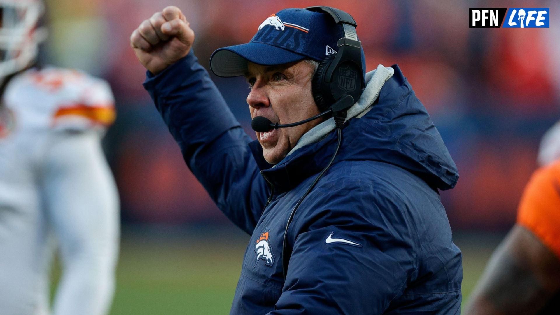 Denver Broncos head coach Sean Payton gestures in the fourth quarter against the Kansas City Chiefs at Empower Field at Mile High.