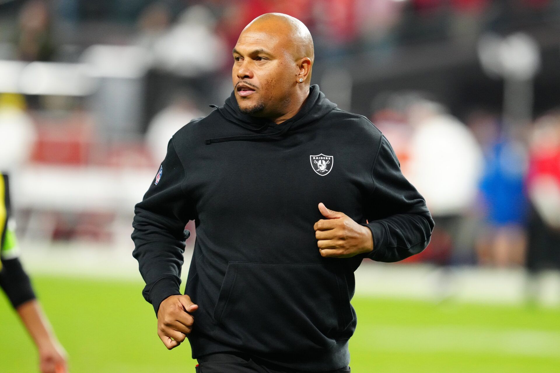 Las Vegas Raiders interim head coach Antonio Pierce leaves the field after the Chiefs defeated the Raiders 31-17 at Allegiant Stadium.