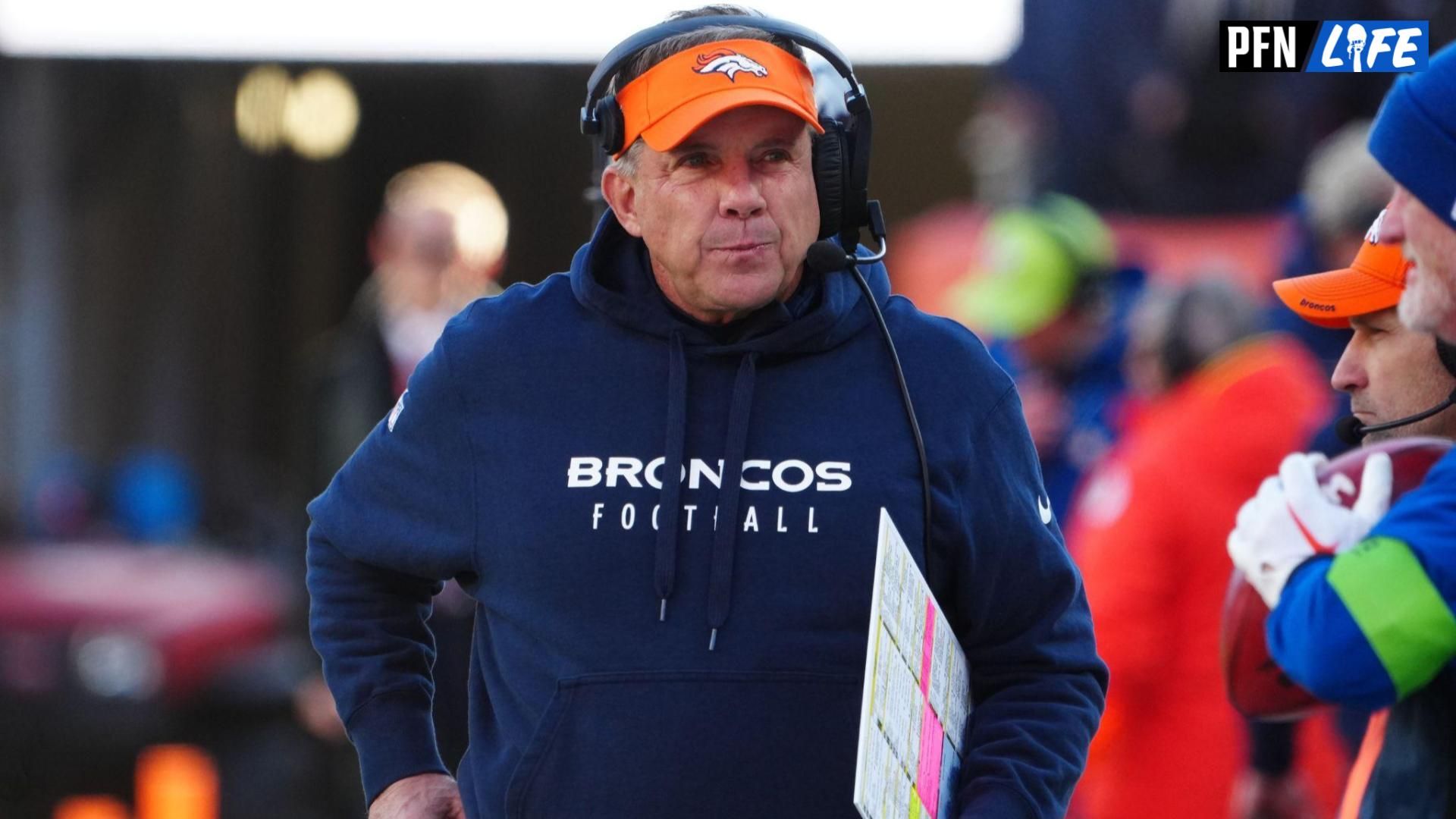 Denver Broncos head coach Sean Payton watches the first quarter against the Cleveland Browns at Empower Field at Mile High.