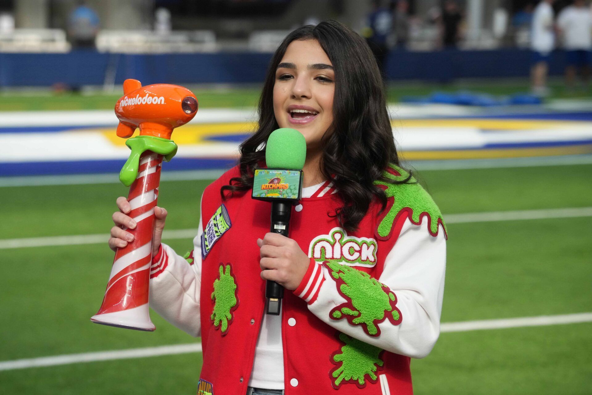 Nickelodeon sideline reporter Dylan Schefter during the game between the Los Angeles Rams and the Denver Broncos at SoFi Stadium.