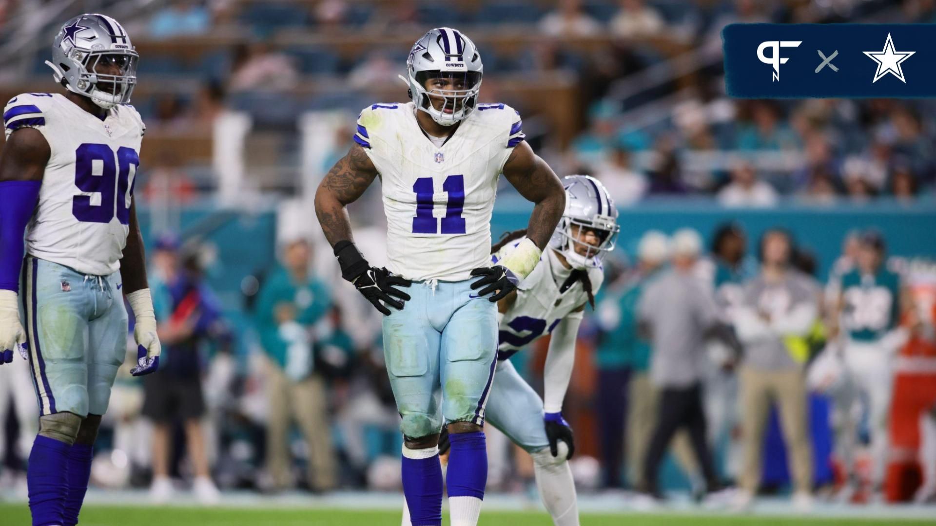 Dallas Cowboys linebacker Micah Parsons (11) looks on against the Miami Dolphins during the fourth quarter at Hard Rock Stadium.