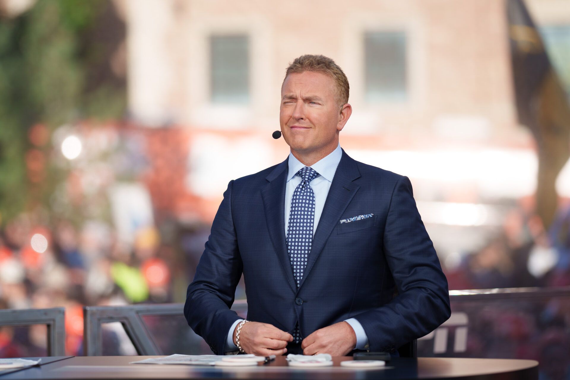 GameDay analyst Kirk Herbstreit on the set of ESPN College GameDay prior to the game between the Colorado Buffaloes and the Colorado State Rams at Folsom Field.