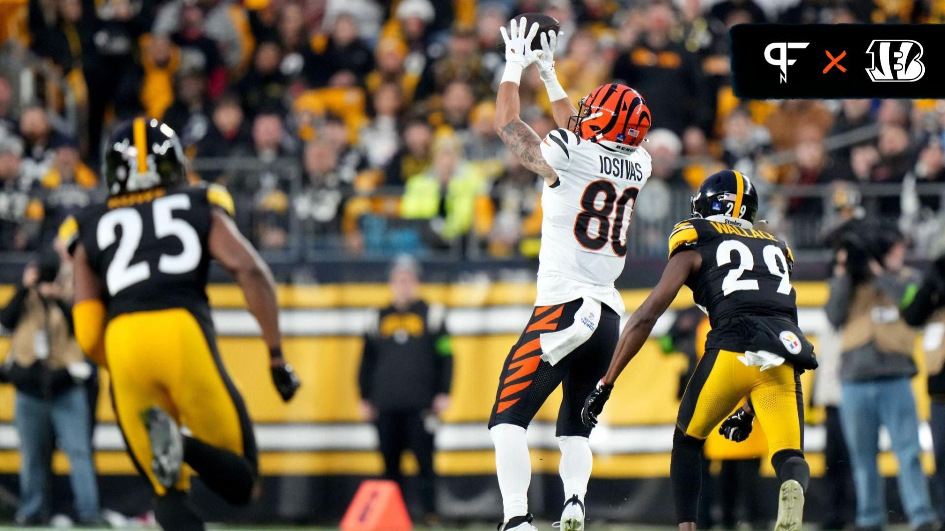 Cincinnati Bengals wide receiver Andrei Iosivas (80) catches a pass in the first quarter during a Week 16 NFL football game between the Cincinnati Bengals and the Pittsburgh Steelersl, Saturday, Dec. 23, 2023, at Acrisure Stadium in Pittsburgh, Pa.