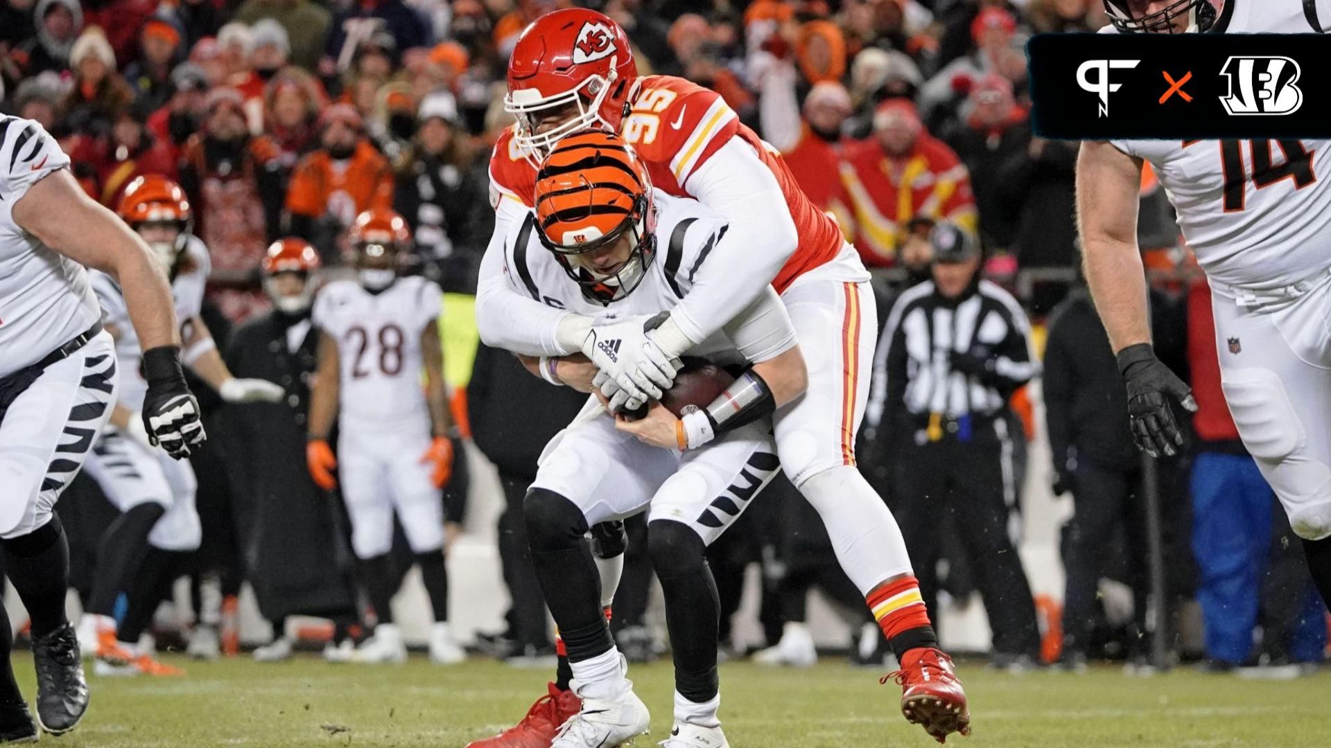 Kansas City Chiefs DE Chris Jones (95) sacks Cincinnati Bengals QB Joe Burrow (9).