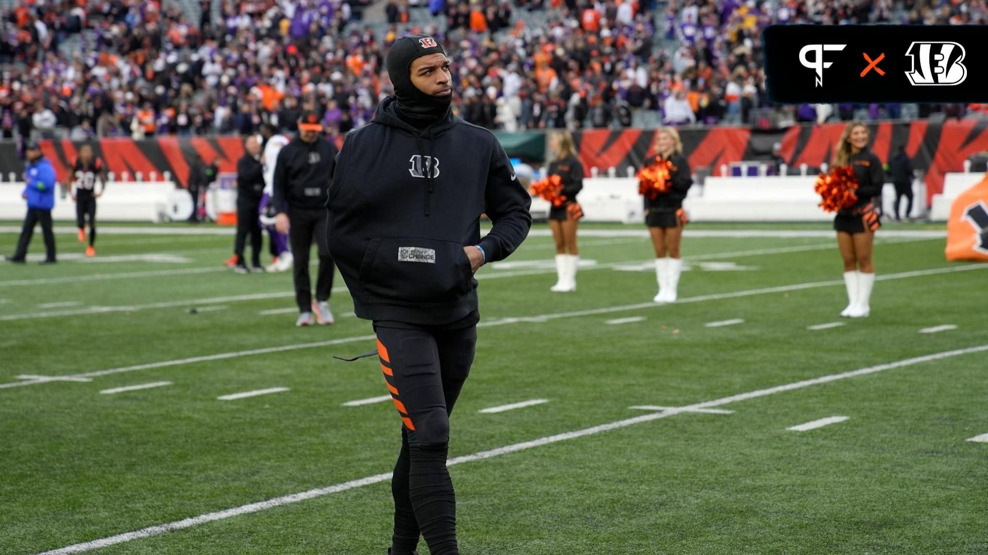 Cincinnati Bengals wide receiver Ja'Marr Chase (1) walks off the field after the Bengals beat the Minnesota Vikings 27-24 in overtime at Paycor Stadium.