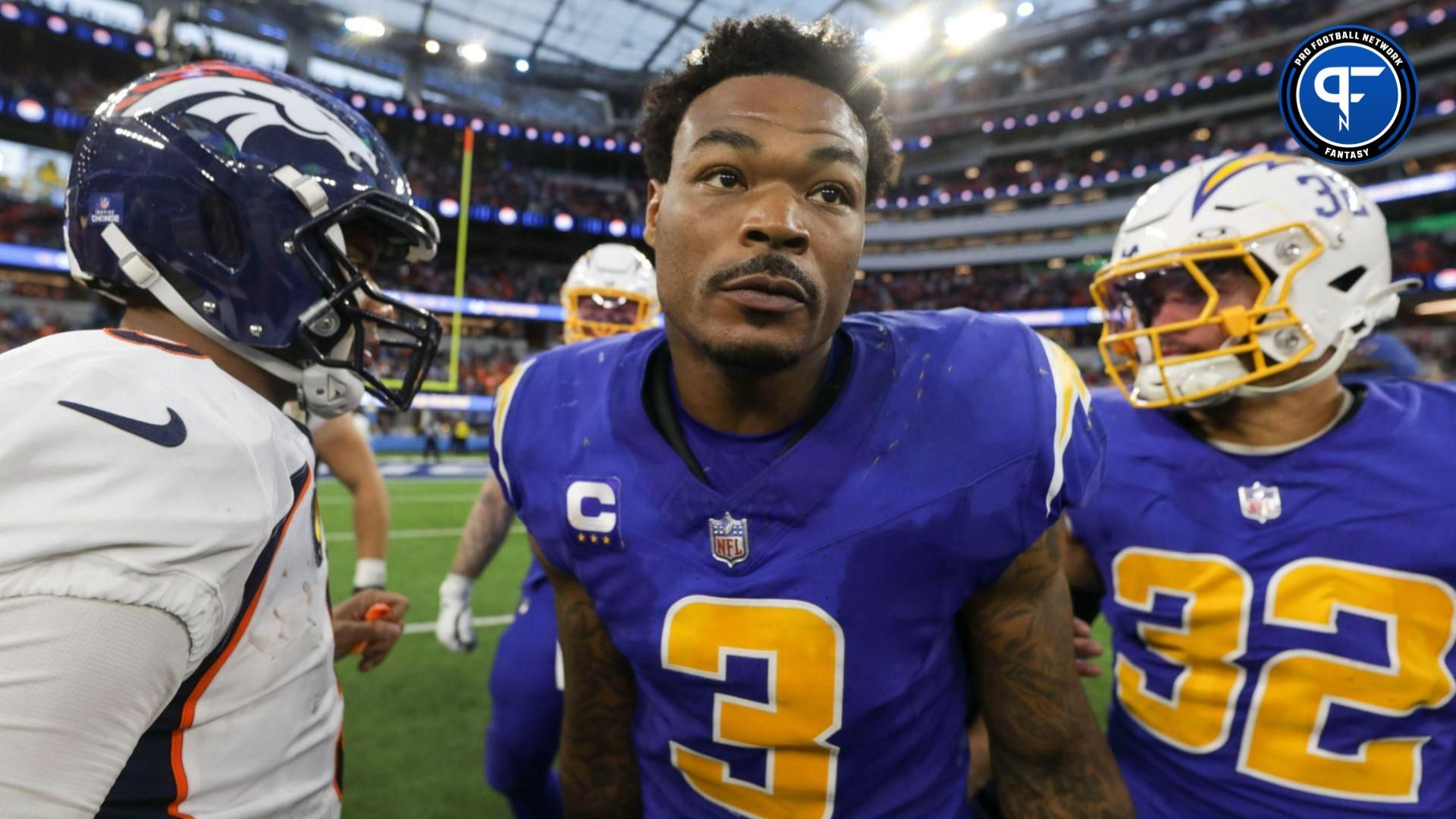 Los Angeles Chargers safety Derwin James Jr. (3) after a game against the Denver Broncos at SoFi Stadium.