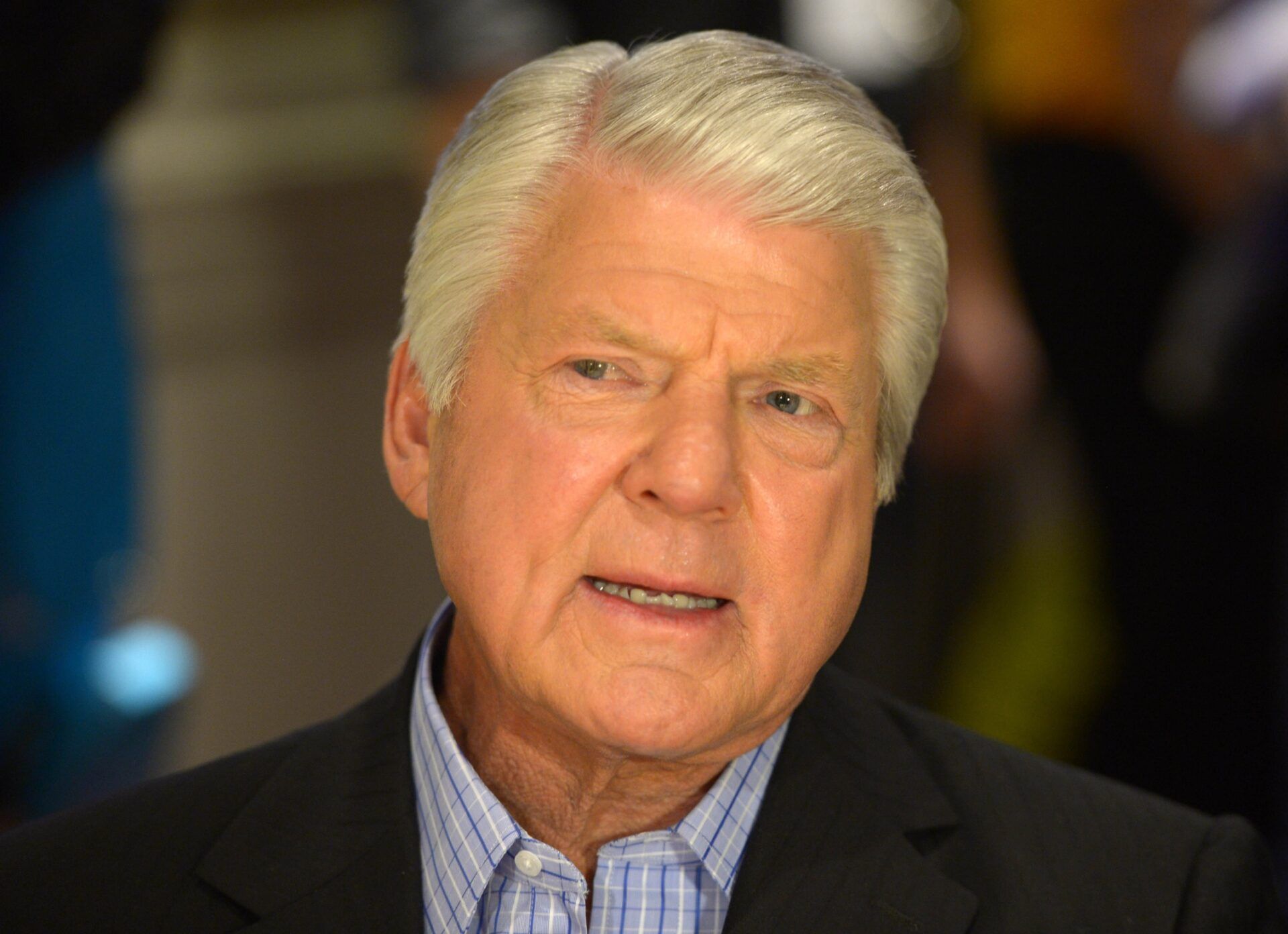 Dallas Cowboys and Miami Dolphins former coach Jimmy Johnson at a Fox Sports press conference at Empire East Ballroom at the Sheraton New York Times Square in advance of Super Bowl XLVIII.