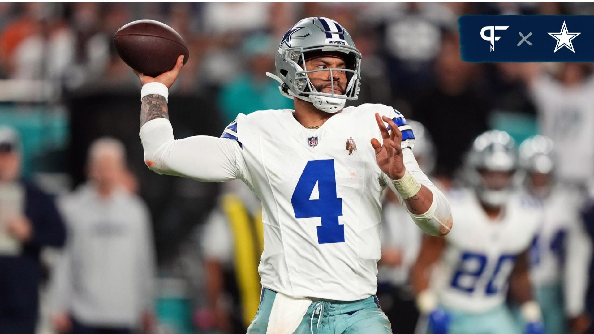 Dallas Cowboys quarterback Dak Prescott (4) attempts a pass against the Miami Dolphins during the second half at Hard Rock Stadium.