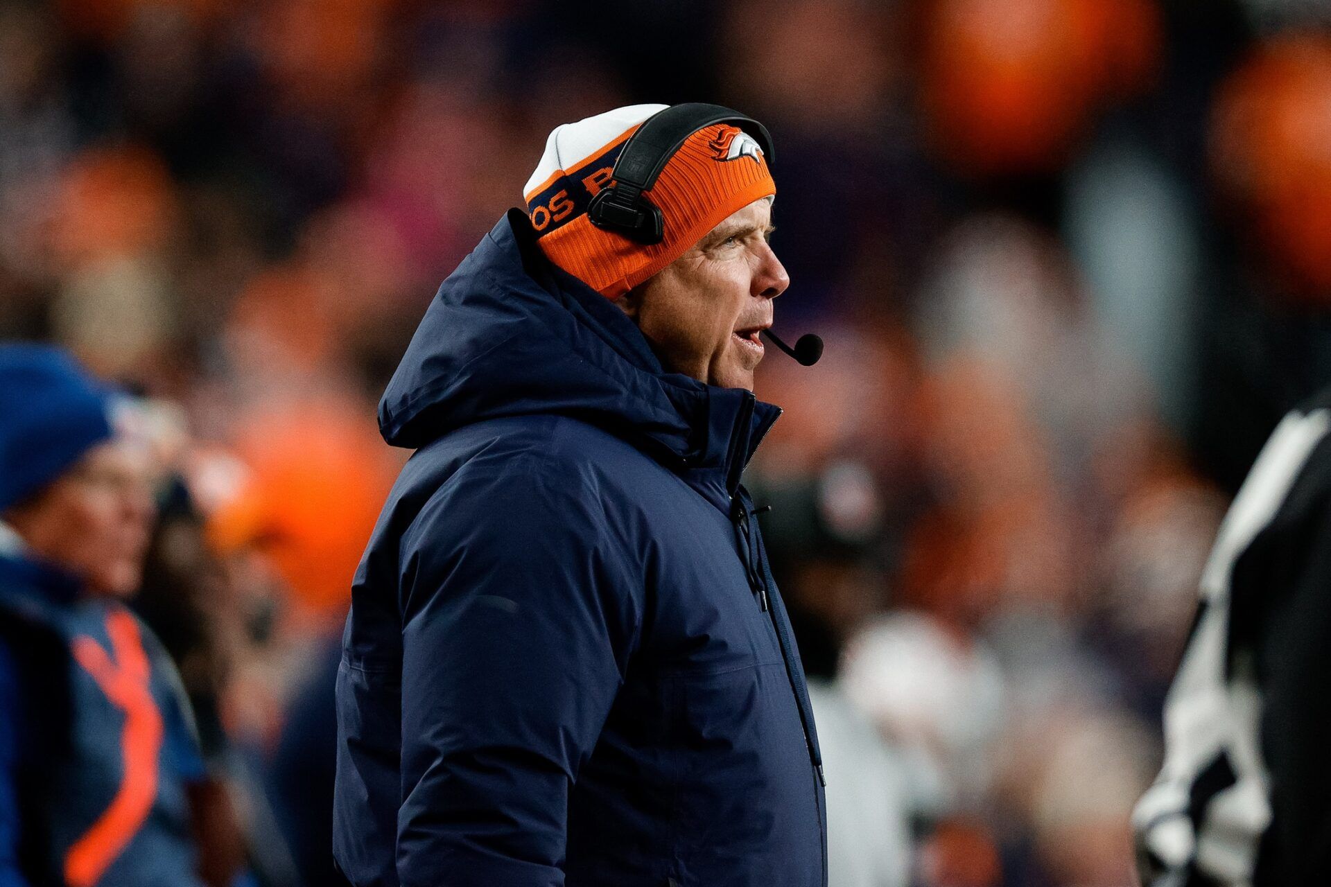 Denver Broncos head coach Sean Payton in the fourth quarter against the New England Patriots at Empower Field at Mile High.