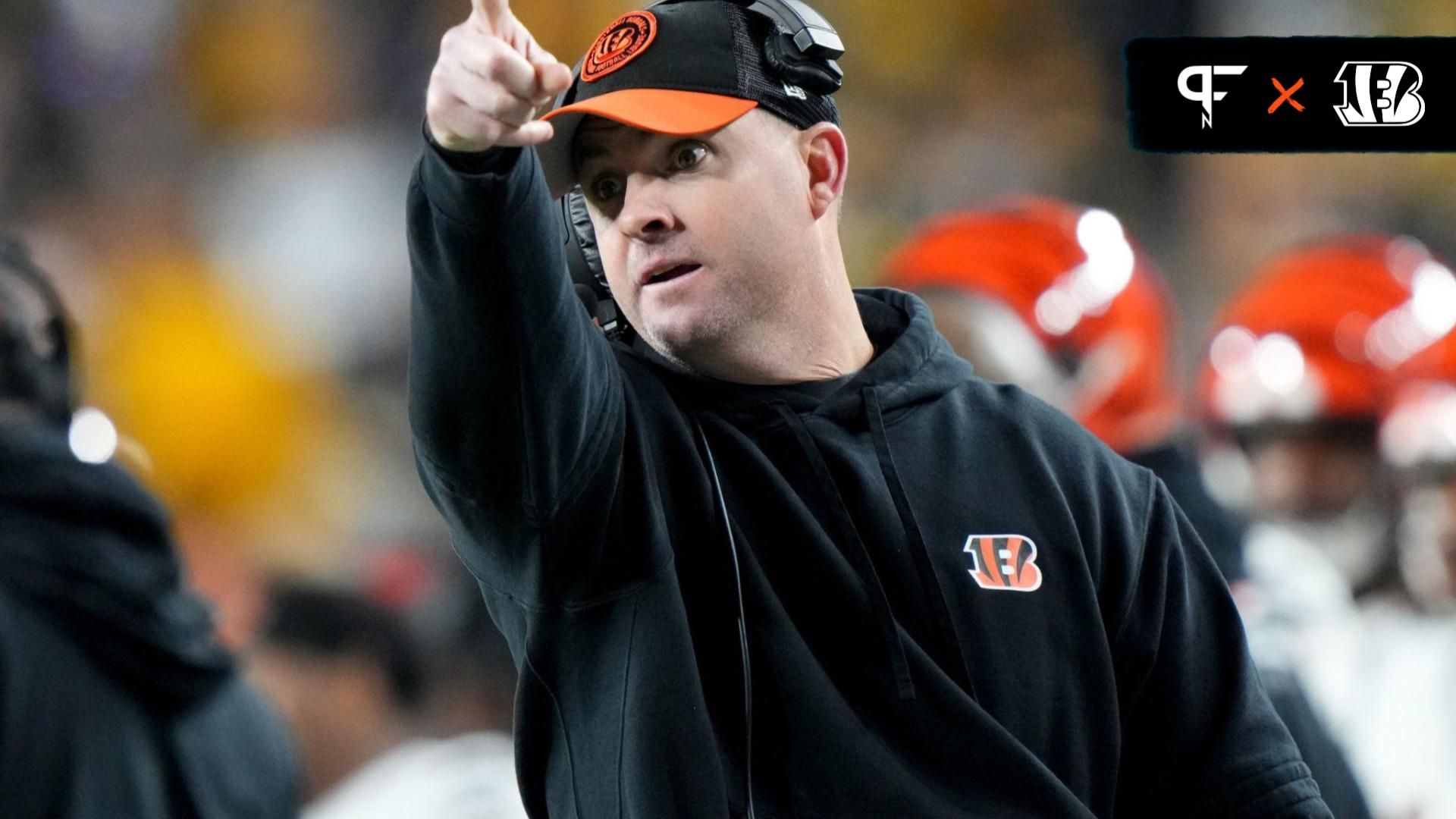 Cincinnati Bengals head Zac Taylor points to a replay during the game against the Pittsburgh Steelers.