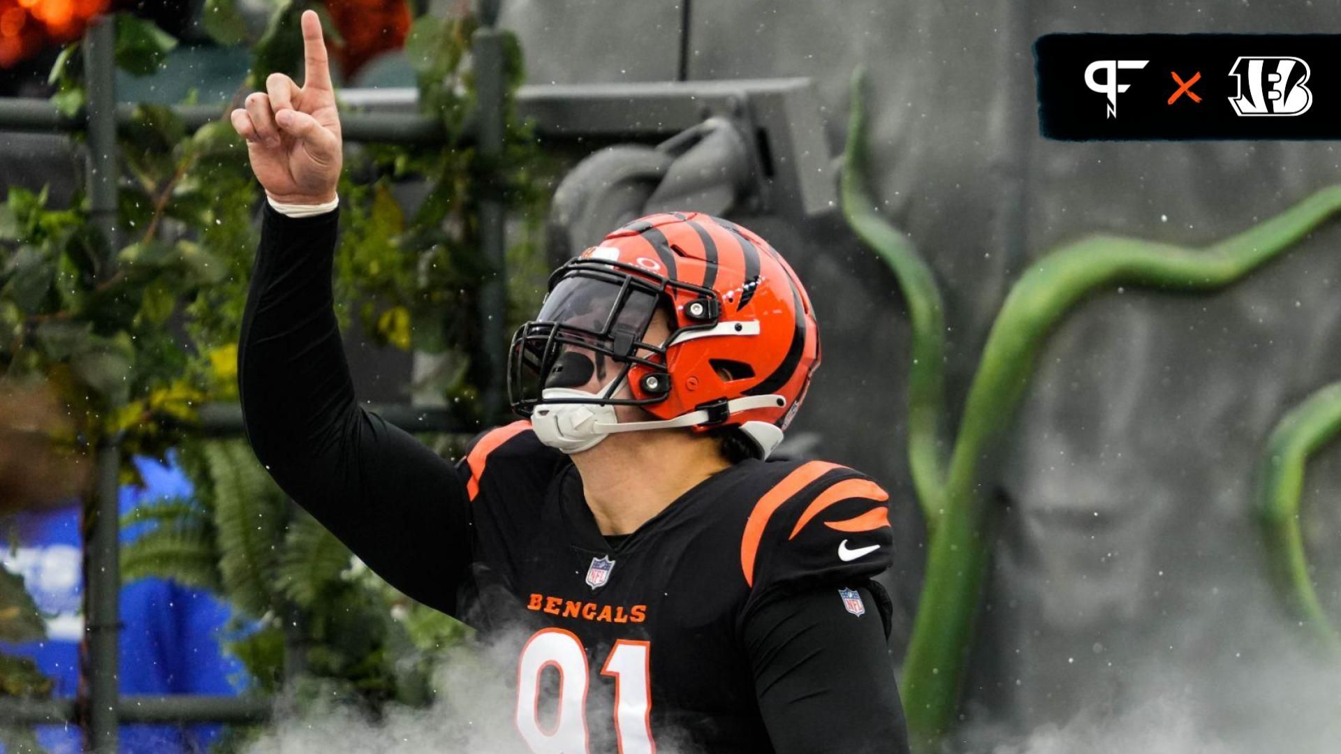 Bengals Trey Hendrickson (91) enters the field for the Bengals vs. Colts game at Paycor Stadium on Sunday December 10, 2023.