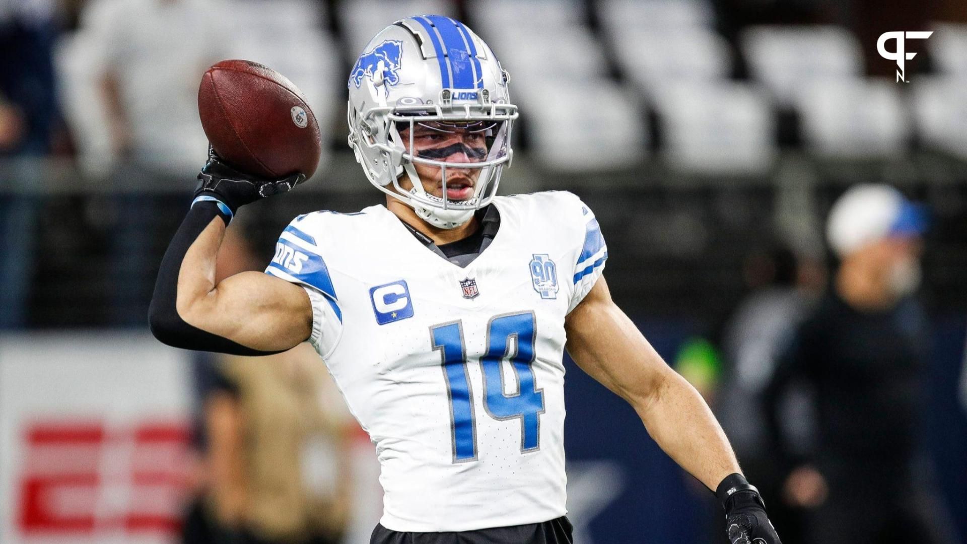 Detroit Lions wide receiver Amon-Ra St. Brown warms up before the Dallas Cowboys game at AT&T Stadium in Arlington, Texas on Saturday, Dec. 30, 2023.