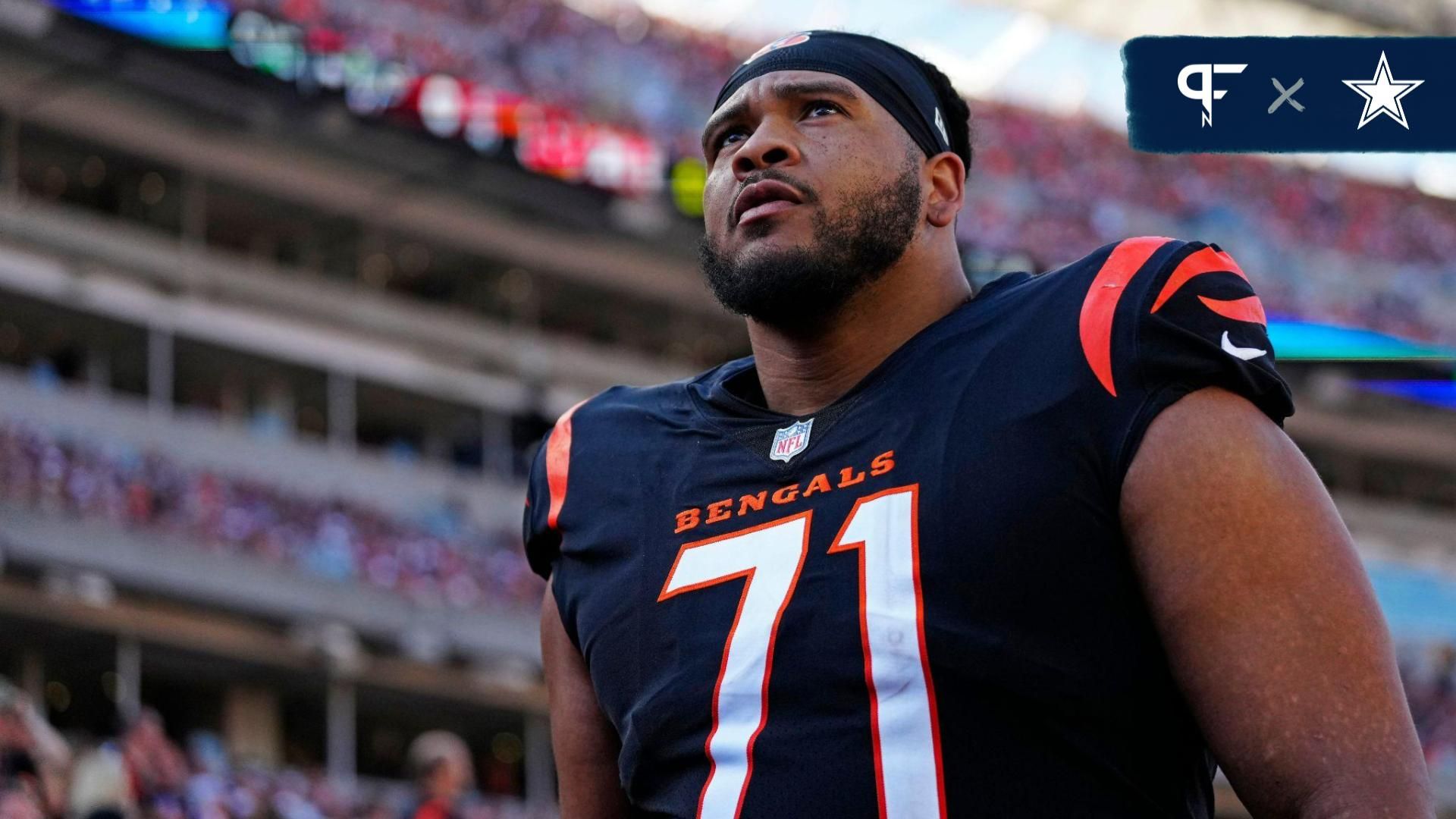 Cincinnati Bengals offensive tackle La'el Collins (71) walks for the locker room before halftime in the second quarter of the NFL Week 7 game between the Cincinnati Bengals and the Atlanta Falcons