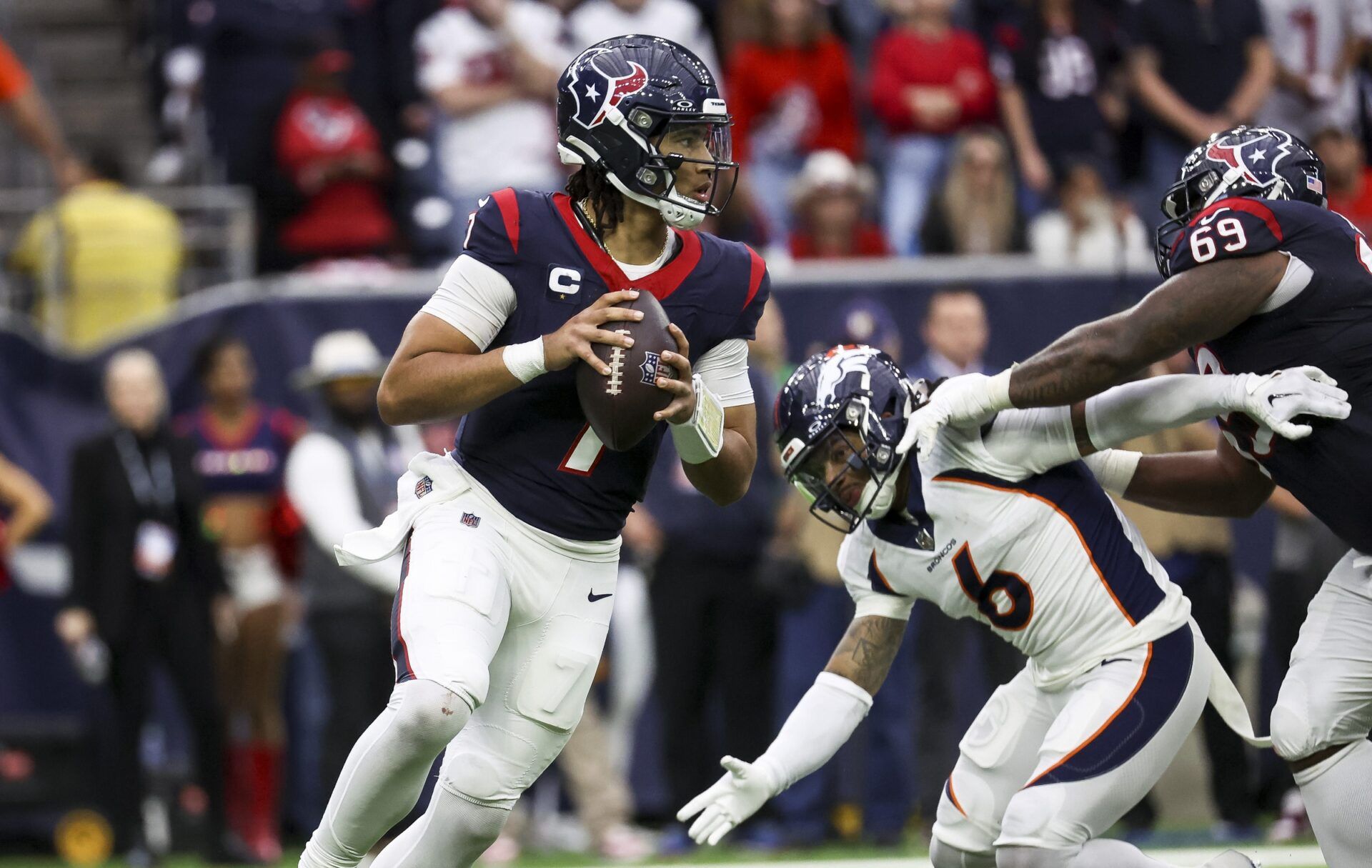 Houston Texans quarterback C.J. Stroud (7) in action during the game against the Denver Broncos at NRG Stadium.