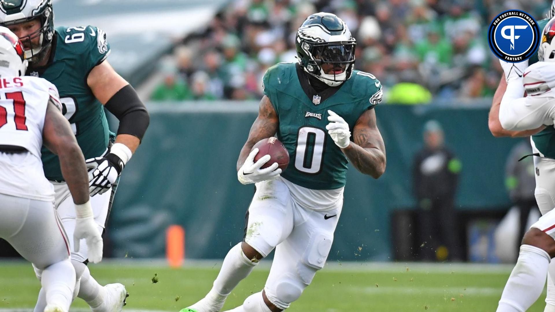 Philadelphia Eagles running back D'Andre Swift (0) against the Arizona Cardinals at Lincoln Financial Field.