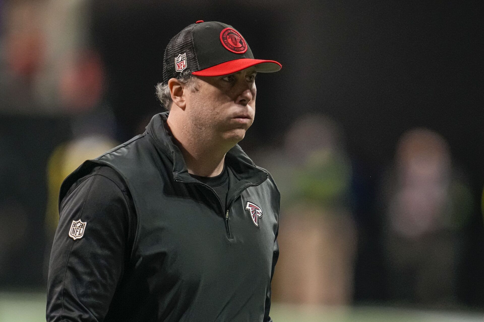 Atlanta Falcons head coach Arthur Smith shown on the field after the game against the Indianapolis Colts at Mercedes-Benz Stadium.