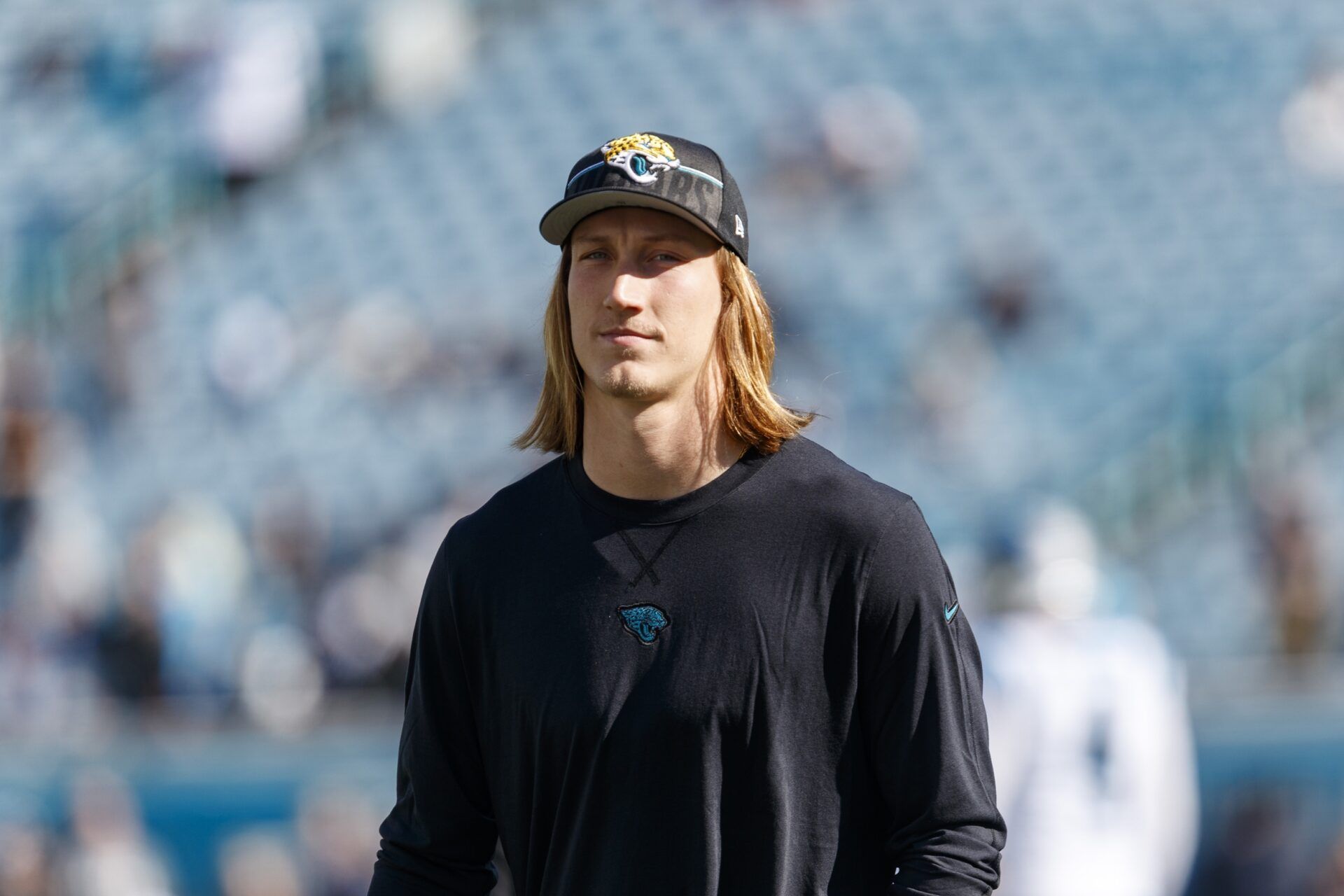 Jacksonville Jaguars quarterback Trevor Lawrence (16) before the game against the Carolina Panthers at EverBank Stadium.