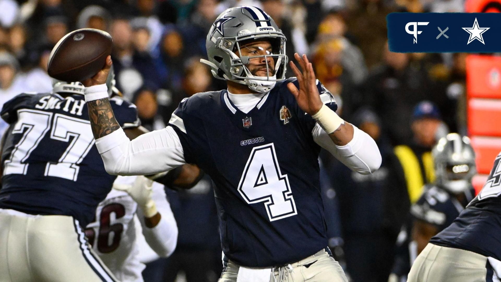 Dallas Cowboys quarterback Dak Prescott (4) attempts a pass against the Washington Commanders during the first half at FedExField.