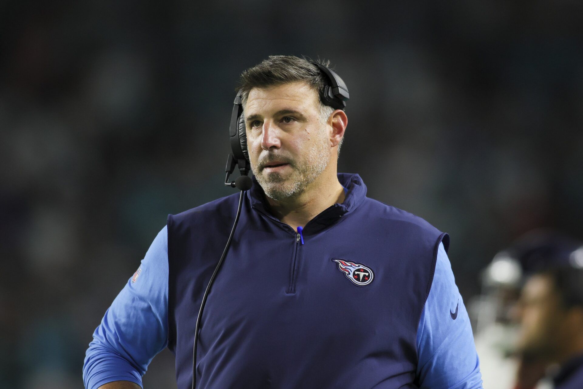 Tennessee Titans head coach Mike Vrabel looks on against the Miami Dolphins during the fourth quarter at Hard Rock Stadium.