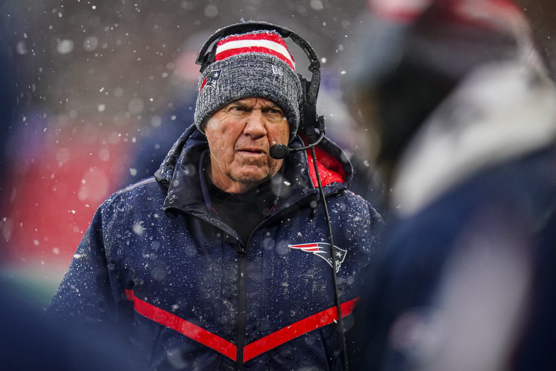 New England Patriots head coach Bill Belichick watches from the sideline as they take on the New York Jets at Gillette Stadium.