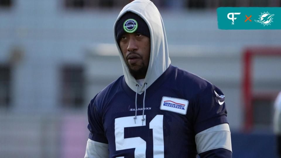 Seattle Seahawks linebacker Bruce Irvin (51) reacts during practice at FC Bayern Munich at Sabener Strabe.