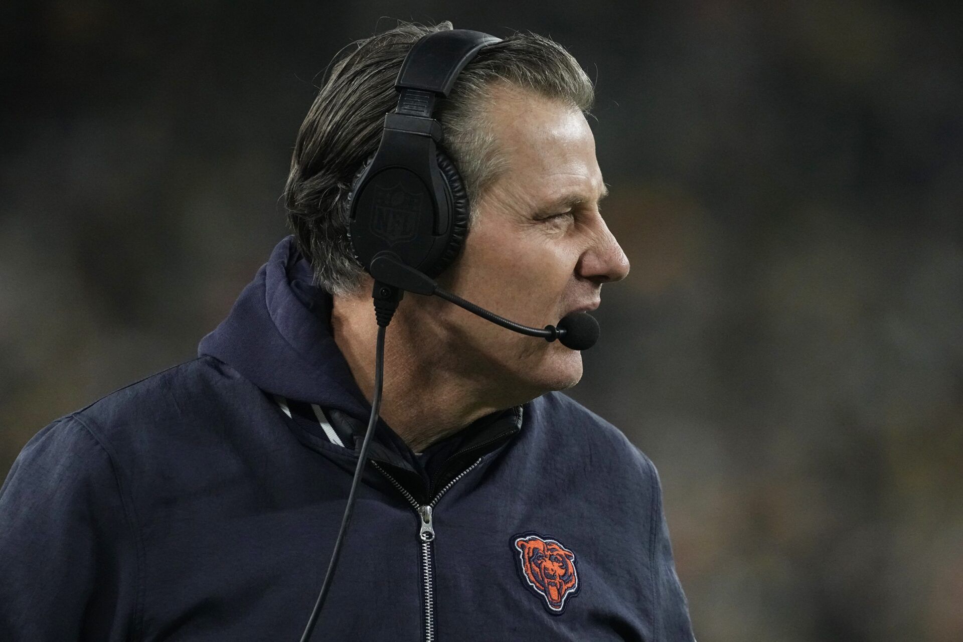 Chicago Bears head coach Matt Eberflus looks on during the third quarter against the Green Bay Packers at Lambeau Field.