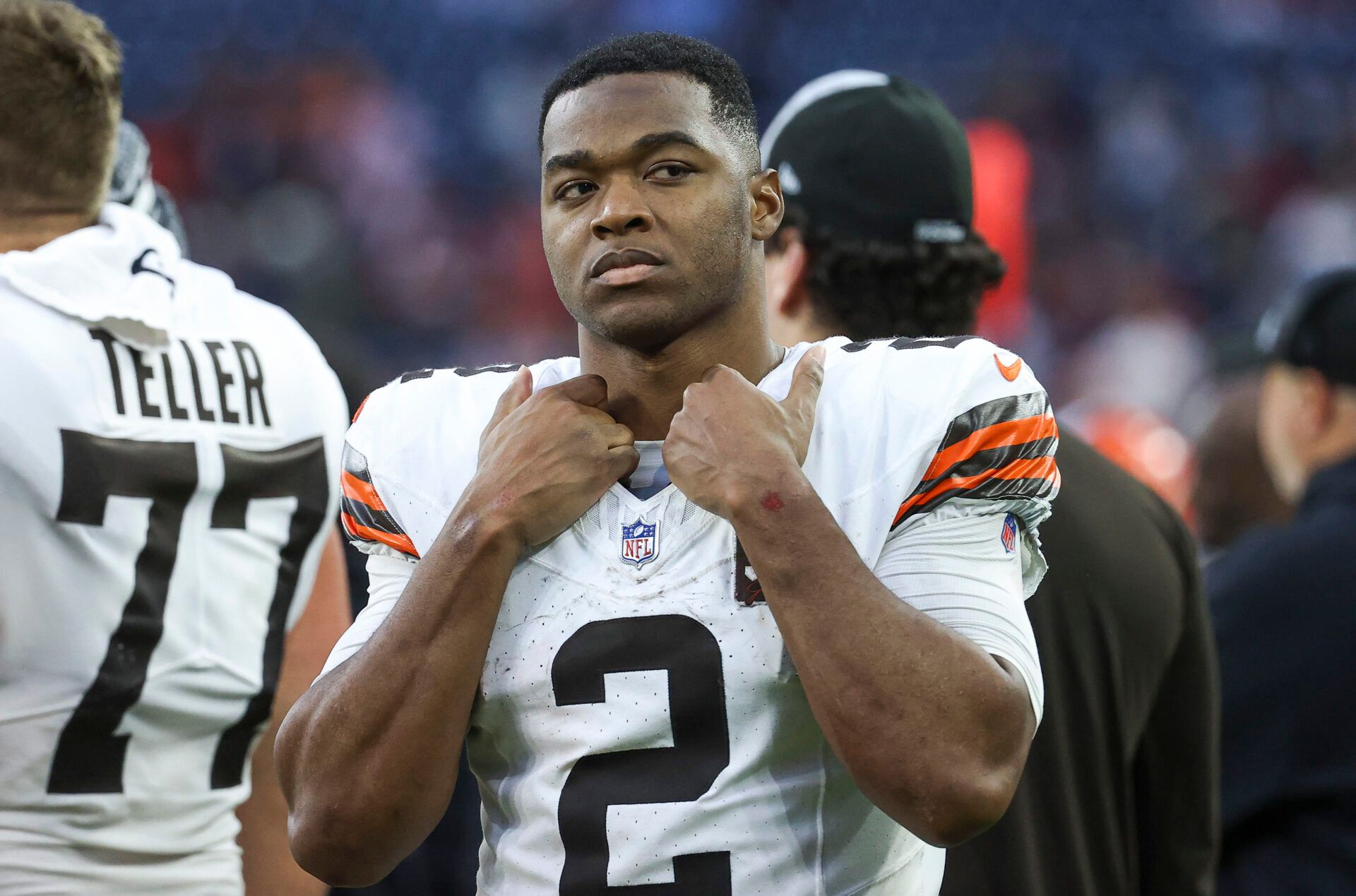 Cleveland Browns wide receiver Amari Cooper (2) on the sideline during the fourth quarter against the Houston Texans at NRG Stadium.