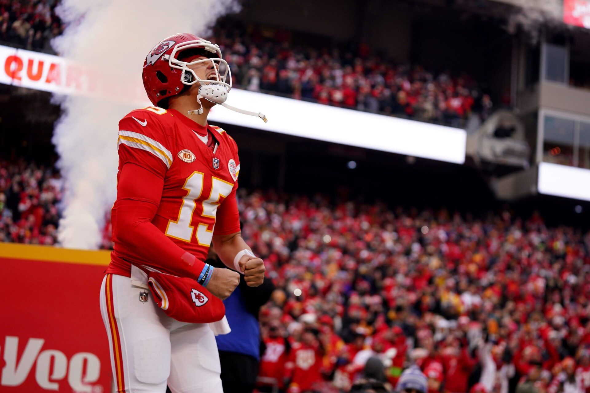 Kansas City Chiefs quarterback Patrick Mahomes (15) in introduced prior a Week 17 NFL football game between the Cincinnati Bengals and the Kansas City Chiefs.