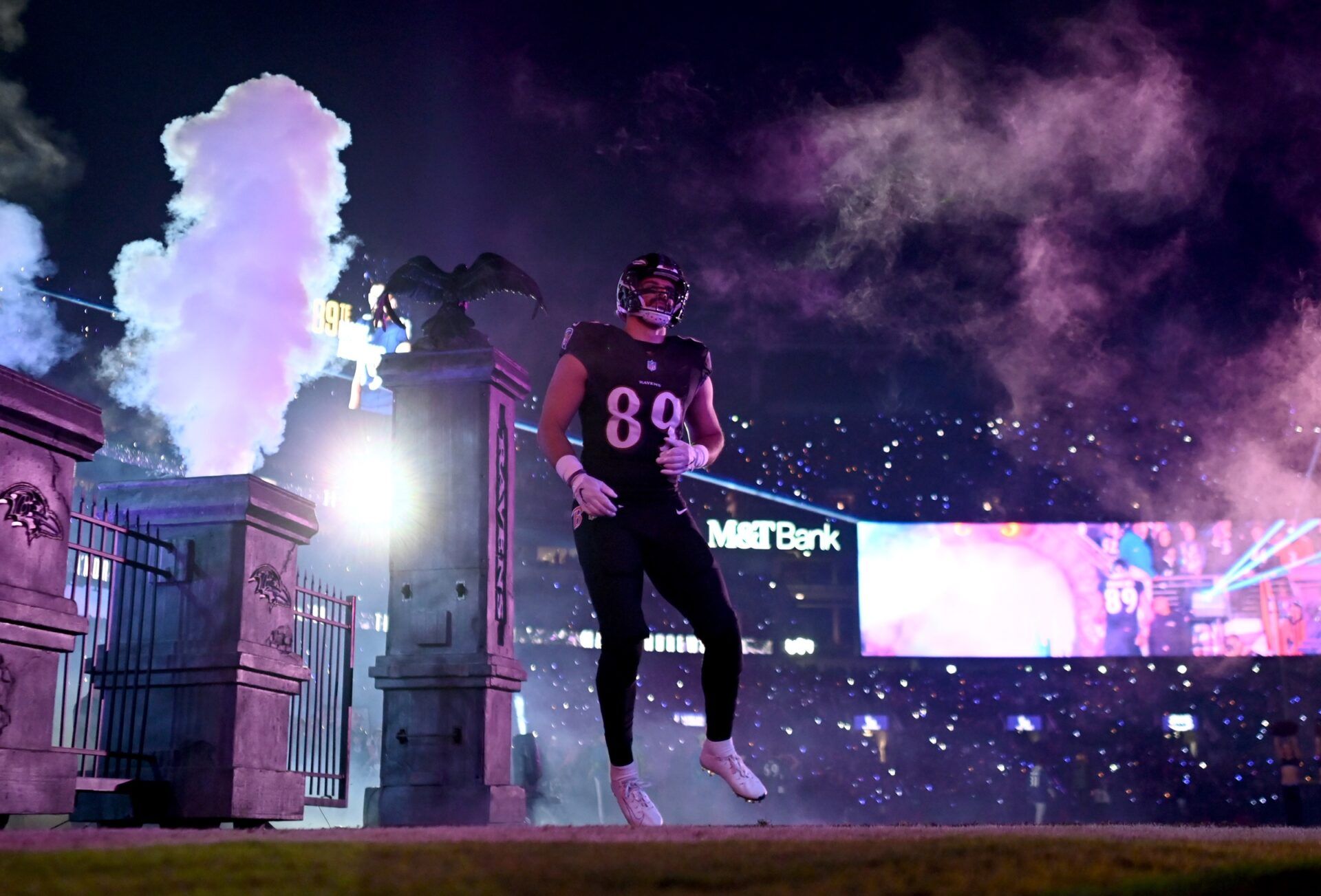 Baltimore Ravens tight end Mark Andrews (89) is introduced before a game against the Cincinnati Bengals at M&T Bank Stadium.