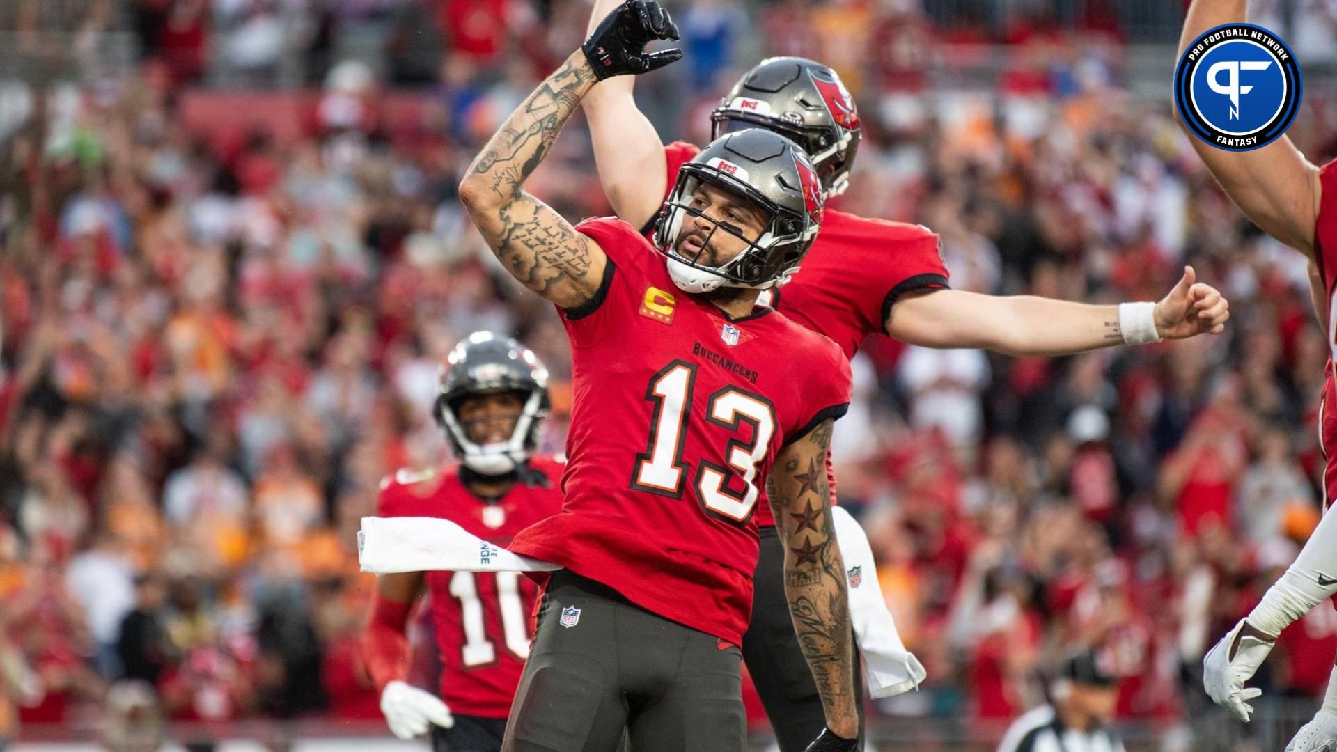 Tampa Bay Buccaneers wide receiver Mike Evans (13) celebrates the touchdown against the Jacksonville Jaguars in the second quarter at Raymond James Stadium.