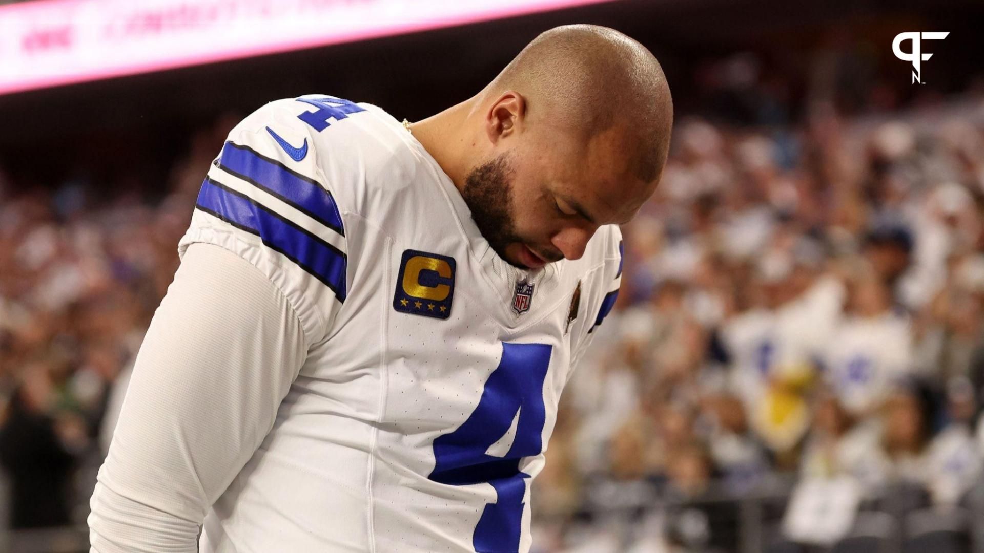 Dallas Cowboys quarterback Dak Prescott (4) before the 2024 NFC wild card game against the Green Bay Packers at AT&T Stadium.